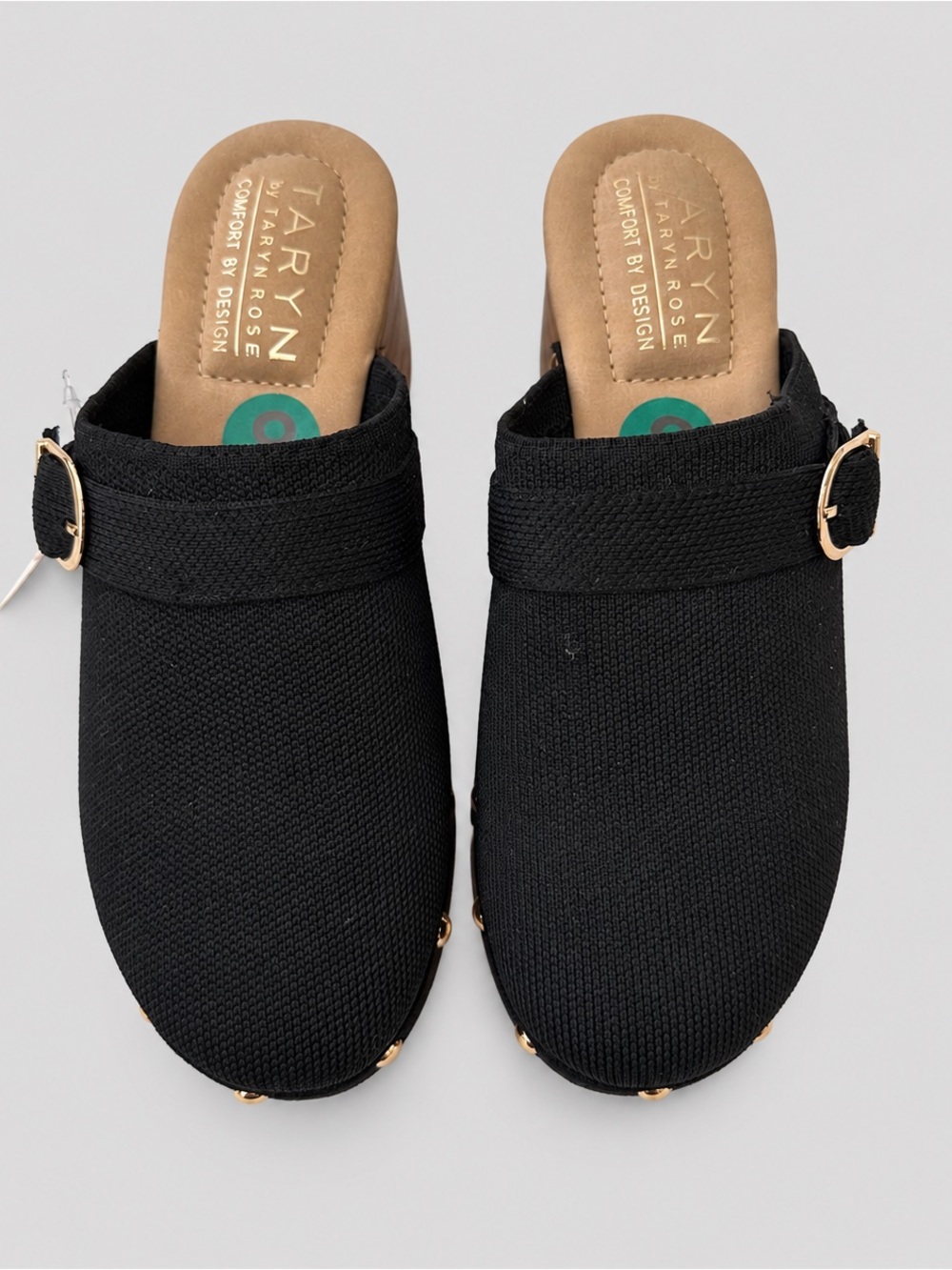 Taryn Rose Women’s Comfort By Design Black Clogs Mules Wood Heel Size 8 NWT